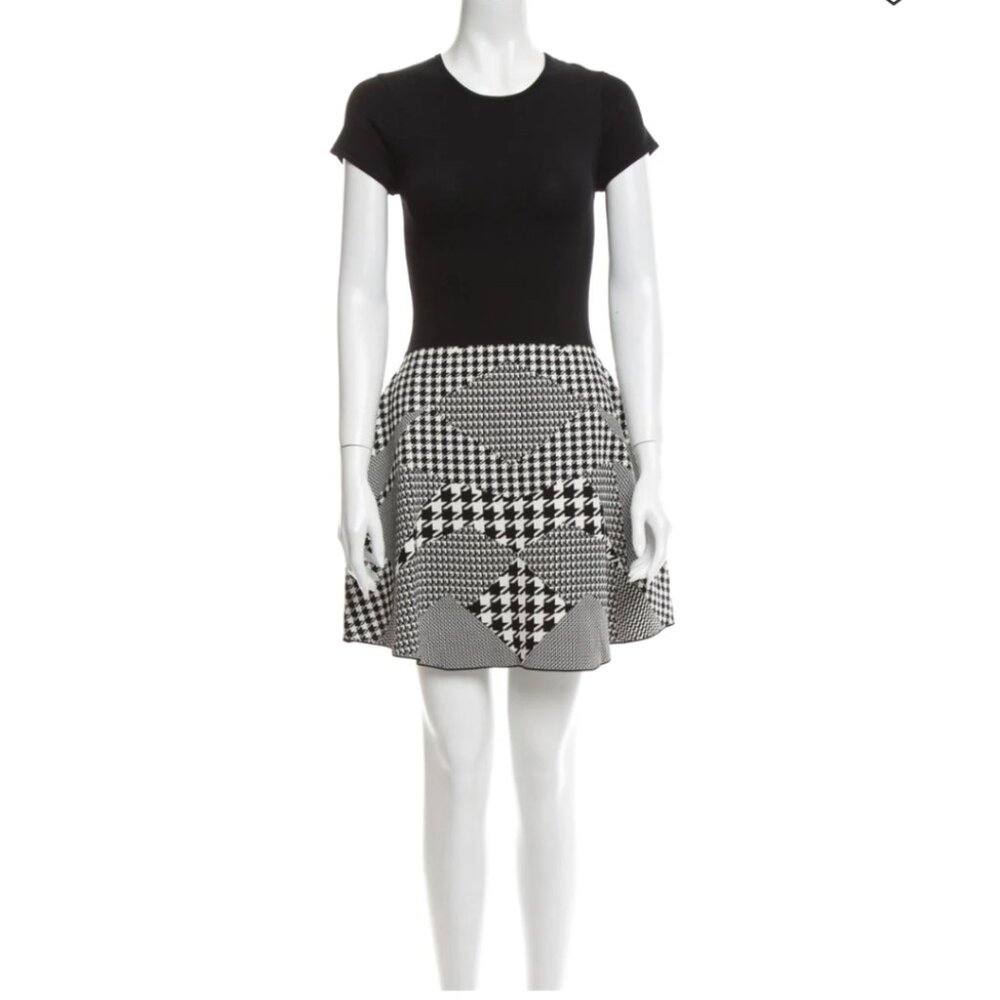NWT Parker Houndstooth Knit Danny A-Line Dress Small Black & White Sweater Dress